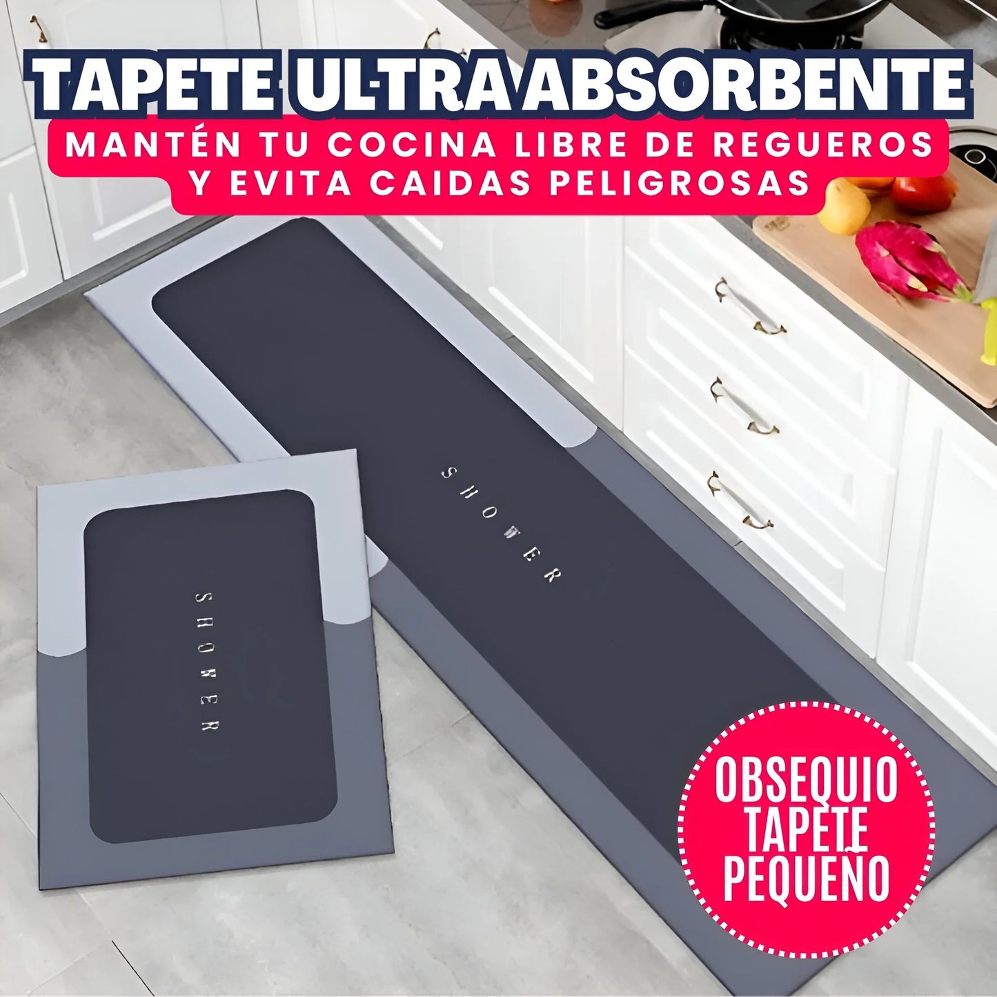 Tapete Cocina Ultra Absorbente 120CMX40CM + Gratis Tapete Pequeño 60CMX40CM