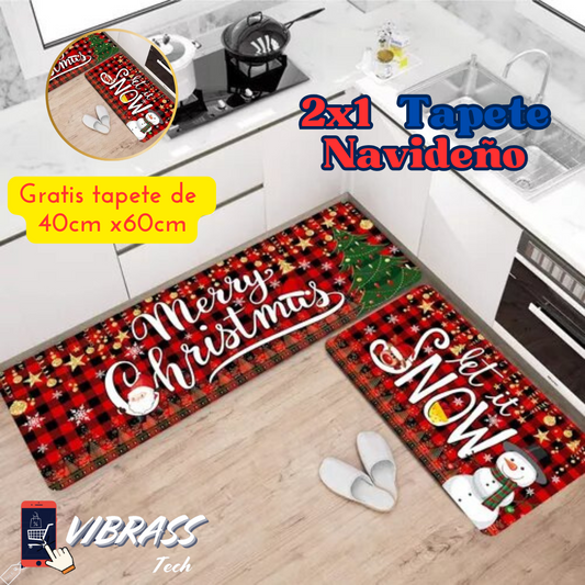 Tapete Cocina Navideño Felpado  Ultra Absorbente + Gratis Tapete Pequeño